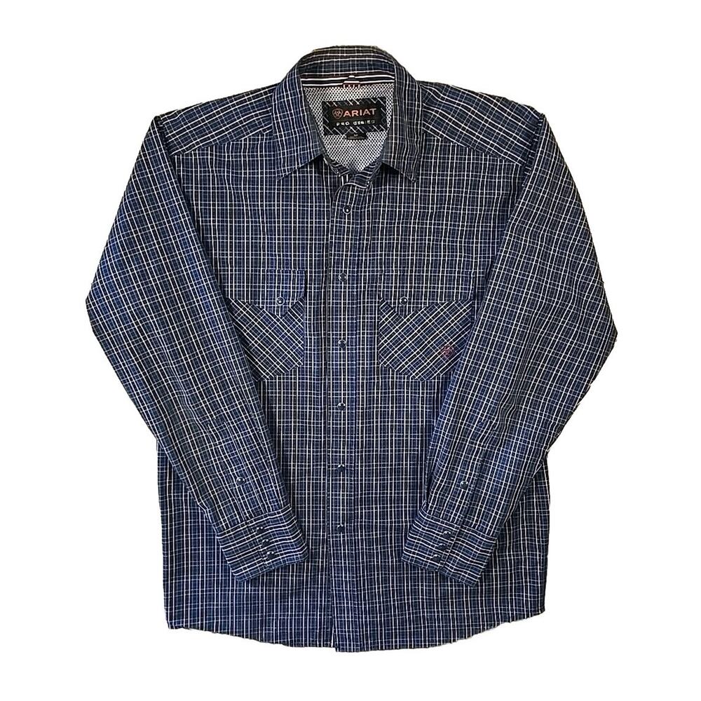 ARIAT Pro Series Snap Front Pocket Western Classic Shirt Men's Small Blue Red